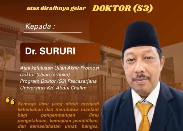 Dinas Pendidikan Gresik Ucapkan Selamat H. Sururi Raih Gelar Doktor di Universitas KH. Abdul Chalim