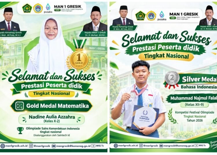 Bikin Bangga MAN 1 Gresik !! Nadine Juara Matematika dan Falah Bahasa Indonesia Tingkat Nasional