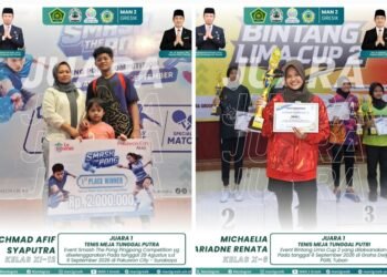 Joosss !! Achmad Afif dan Ariadne Renata MAN 2 Gresik Juara 1 Tenis Meja Tingkat Jawa Timur