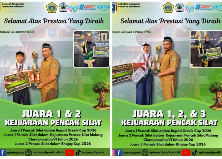Harumkan UPT SMP Negeri 1Gresik !! Danish dan Aisyah Juara 1 Kejuaraan Pencak Silat se-Jawa Timur