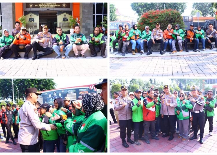 Kebersamaan Kapolres Gresik dan Kasat Lantas Bareng Pengemudi Ojol di Momen Peringatan Hari Lalu Lintas Bhayangkara Ke-71