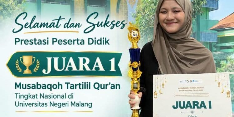 Istimewa !! Zahra Aulia Putri Siswi MAN 1 Gresik Raih Juara 1 Musabaqah Tartil Qur’an Tingkat Nasional