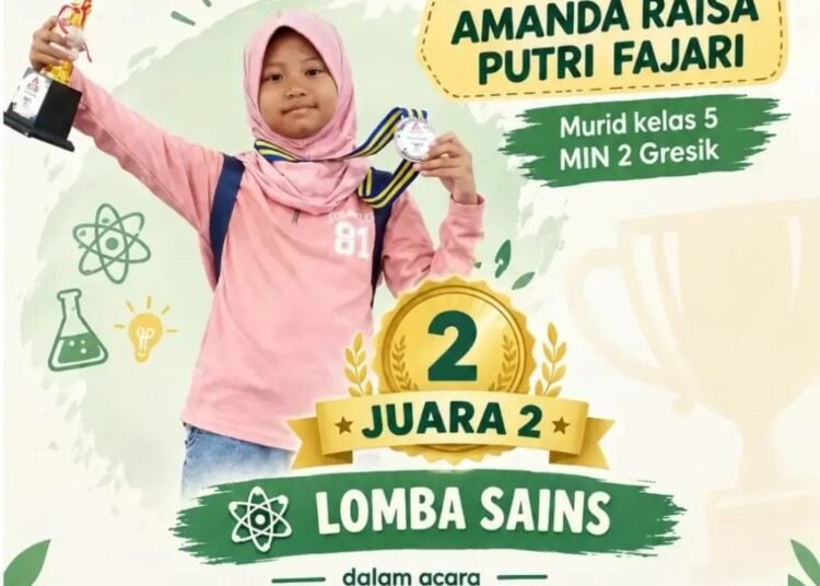 Amanda Raisa Putri Fajari Murid MIN 2 Gresik Raih Juara 2 Lomba Mata Pelajaran Sains Tingkat Jawa Timur