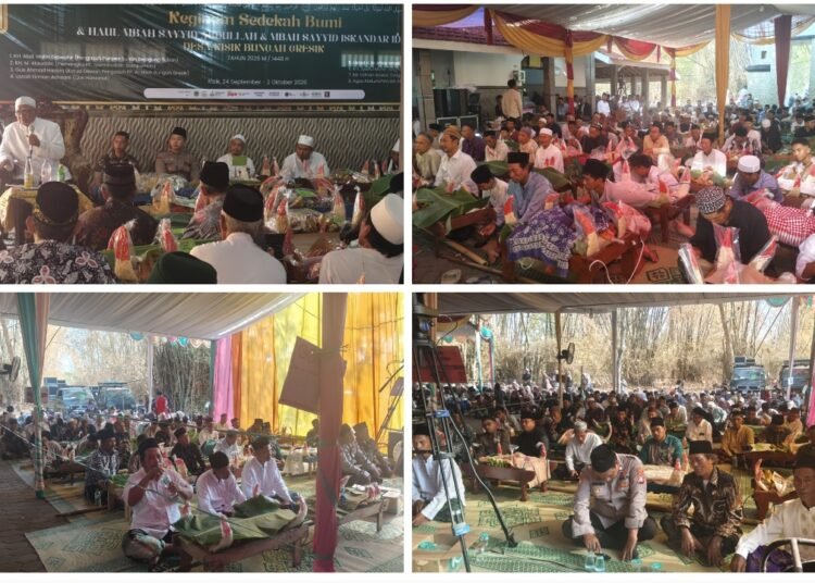 Sedekah Bumi Desa Kisik Bungah Simbol Berbagi Rejeki: Ratusan Ancak Didoakan kemudian Dimakan Bersama
