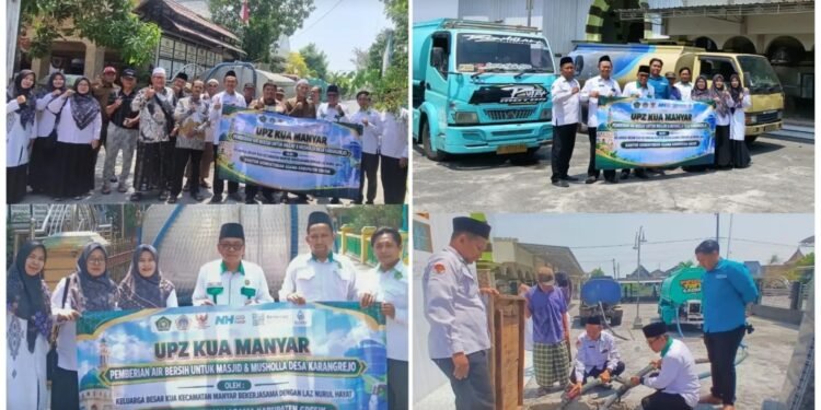 KUA Manyar Bersama Nurul Hayat Gelontor 80.000 Liter Air Bersih untuk Masjid dan Musala di Karangrejo