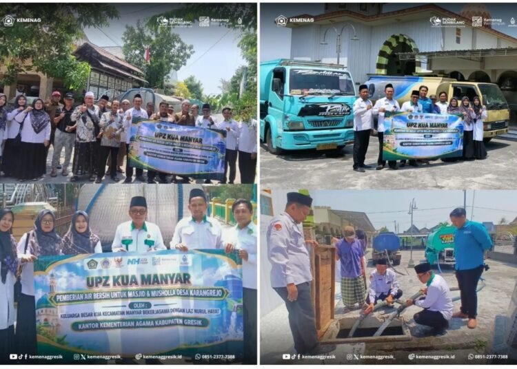 KUA Manyar Bersama Nurul Hayat Gelontor 80.000 Liter Air Bersih untuk Masjid dan Musala di Karangrejo