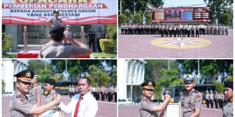 Kapolres Gresik Berikan Penghargaan kepada Anggota yang Sigap Selamatkan Korban Pengeroyokan
