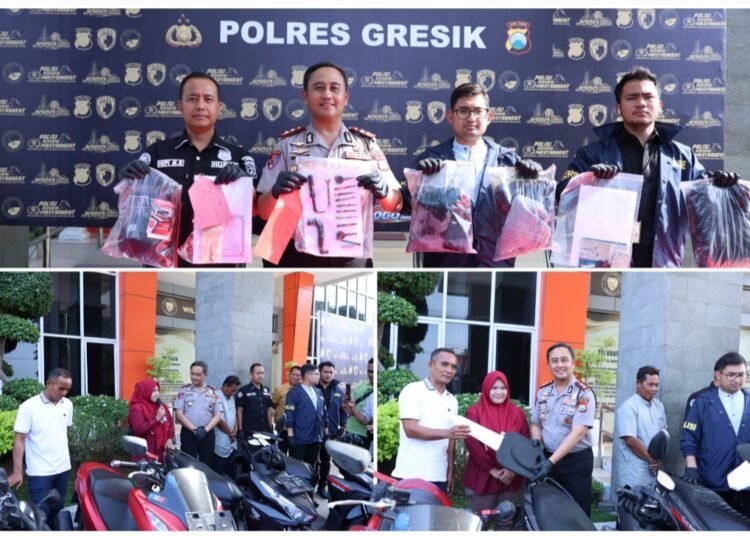 Polres Gresik Berhasil Ungkap Curanmor di Menganti, Bungah, Panceng, Manyar, Dukun, Driyorejo, dan Kecamatan Gresik: Motor Korban Langsung Dikembalikan Gratis !!